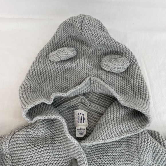 Baby Gap Button Down Sweater with Hood Ears Gray Size 0-3 Months - Picture 5 of 7